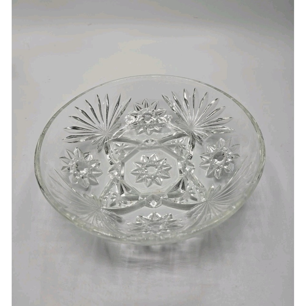 Star Of David Anchor Hocking Scalloped Clear Cut Glass 7" Bowl / Candy Dish